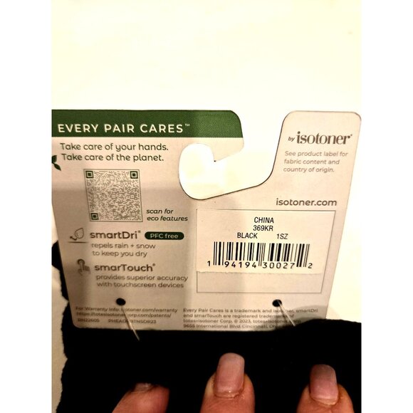 Isotoner Gloves Womens Black Smart Touch,  SmartDri Waterproof, Soft Lined 1SZ - Picture 3 of 5